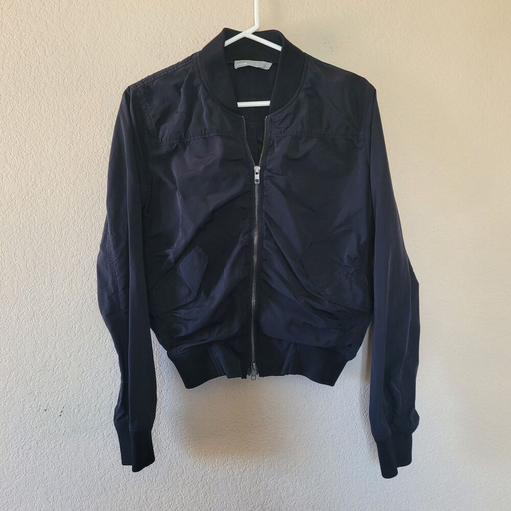 Vince Womens Black Shrunken Bomber Jacket Cotton Wool Full Zip Size Medium Italy